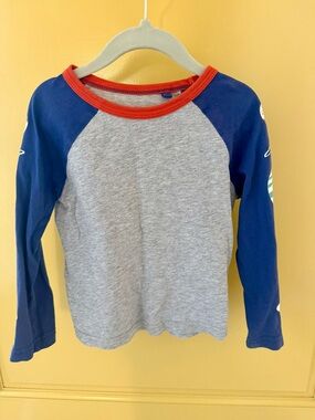 Mini Boden Grey & Blue Raglan Planet Long Sleeve T-shirt